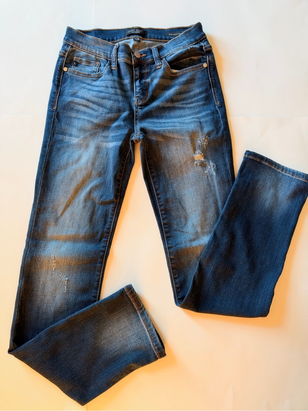 Judy Blue Ripped Jeans Joshua Dark Wash Straight Fit 7/28 JB8277DK